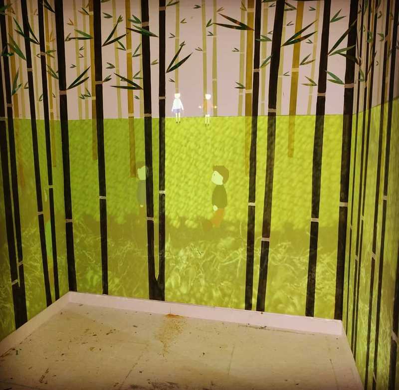 Wall painting of a bamboo forest for an art installation.